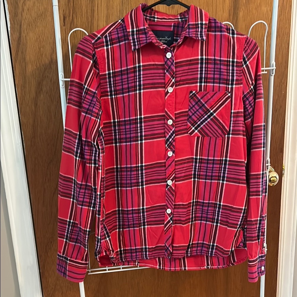 American Eagle Outfitters Red Plaid Button Down Shirt